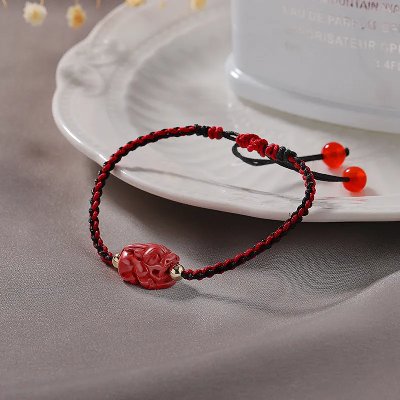 Cinnabar Woven Bracelet with Pixiu Charm