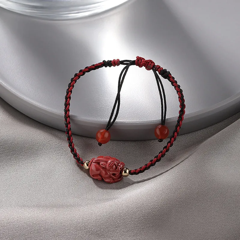 Cinnabar Woven Bracelet with Pixiu Charm