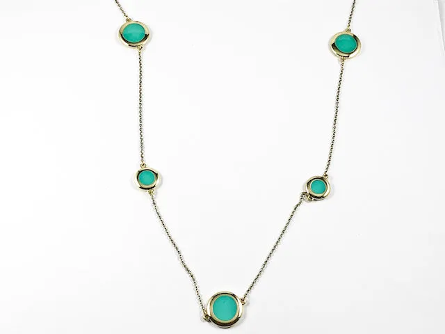 Classic Elegant Round Turquoise Color Enamel Brass Necklace