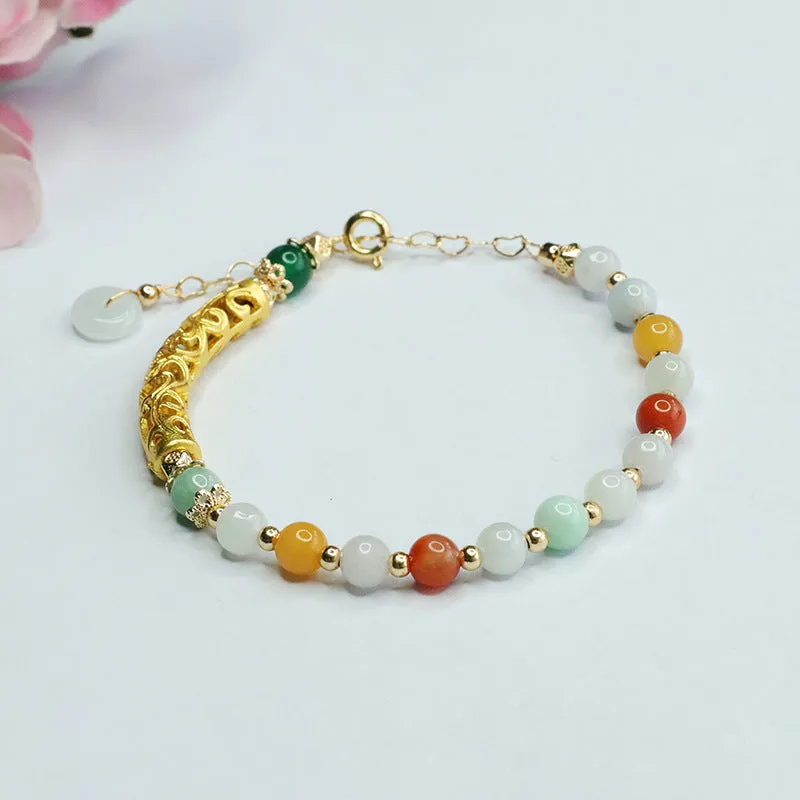 Colorful Jade Bead Bracelet for Fortune and Luck