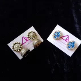 Combo 16 - Designer Jhumka Earrings and Blue Stud Earrings