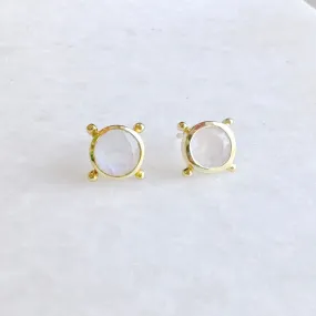 Compass Stud Earrings: Gold Vermeil Rainbow Moonstone