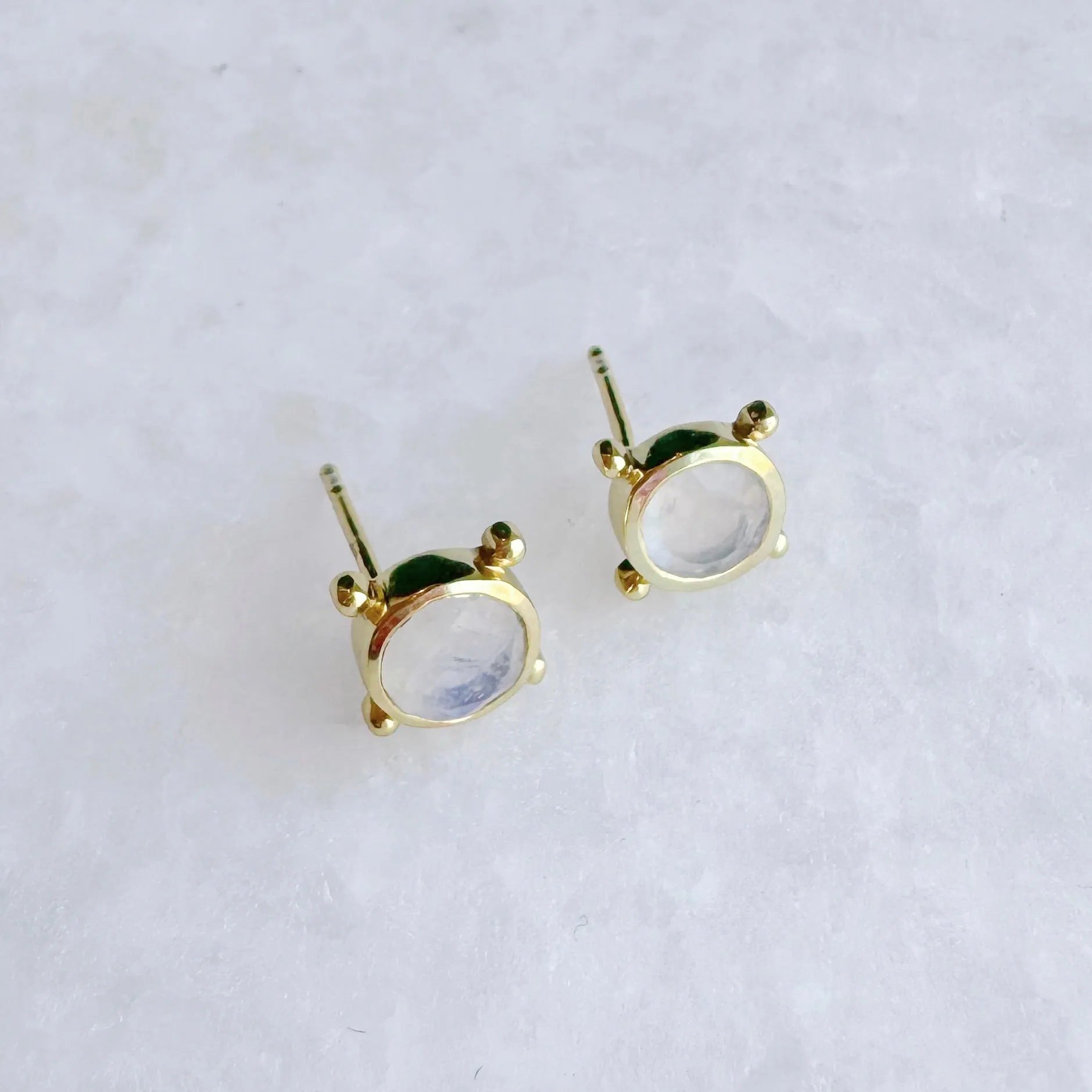 Compass Stud Earrings: Gold Vermeil Rainbow Moonstone