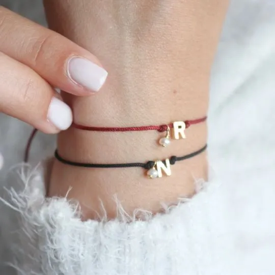 Cotton cord Initial Bracelet