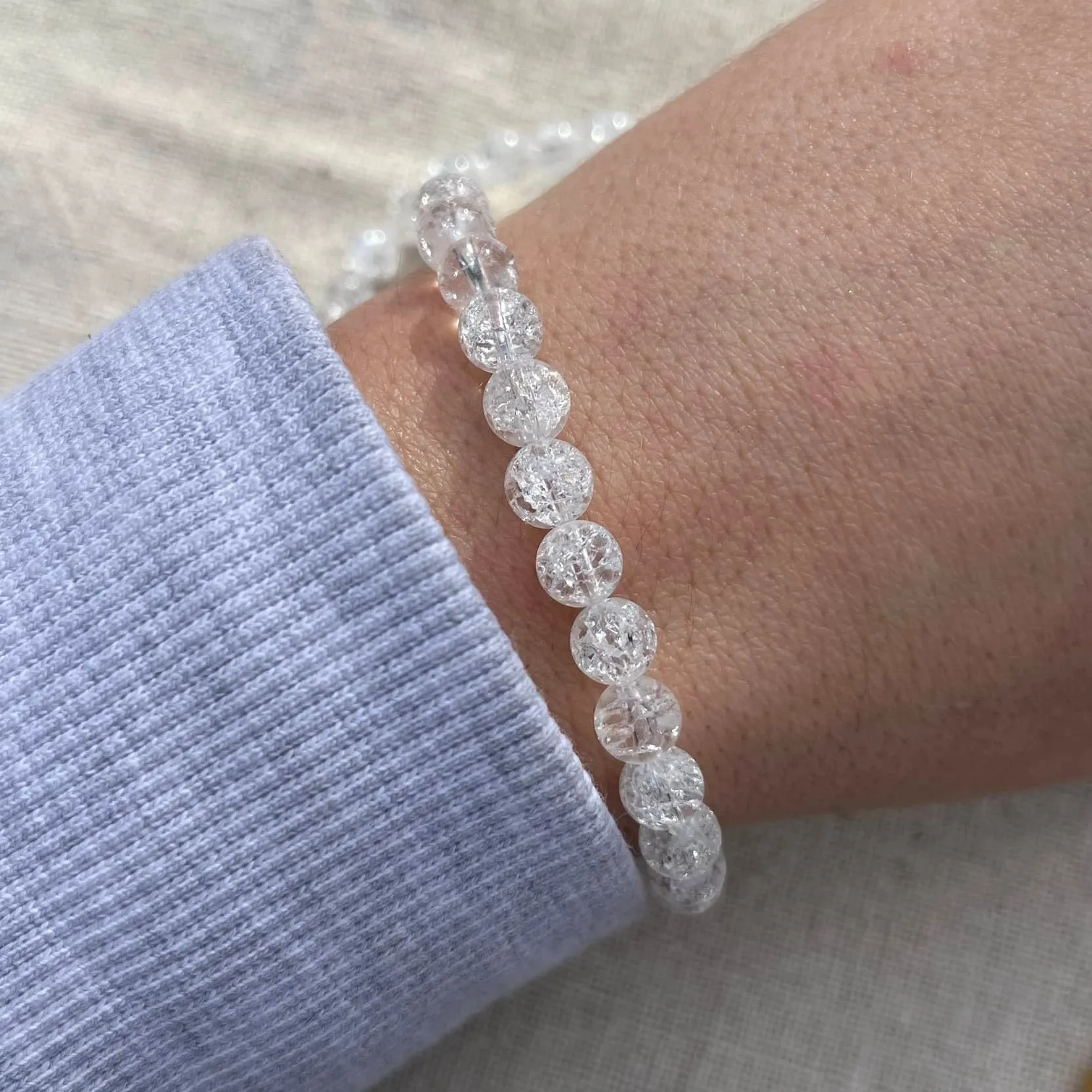 Cracked Clear Quartz 6mm Beaded Bracelet - Master Healer