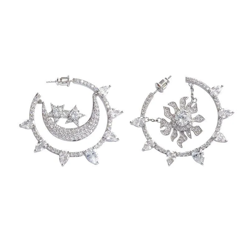 Cubic Zircon Light Luxury Sun and Mooon Earrings for Girl,Women's Party Earrings Wholesale S925 Silver Needle LYC100