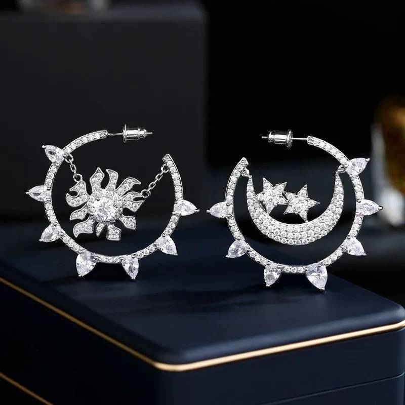 Cubic Zircon Light Luxury Sun and Mooon Earrings for Girl,Women's Party Earrings Wholesale S925 Silver Needle LYC100