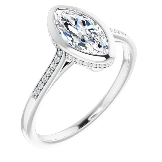 Cubic Zirconia Engagement Ring- The Adalynn (Customizable Cathedral-Bezel Marquise Cut Style with Under-halo and Shared Prong Band)