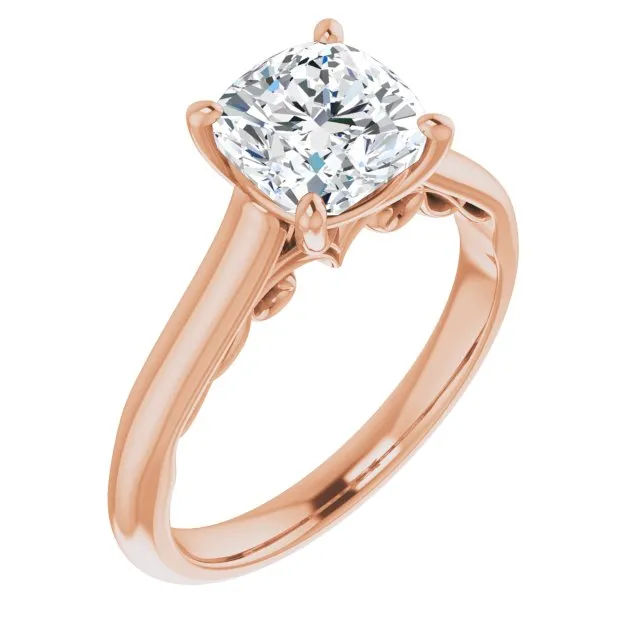 Cubic Zirconia Engagement Ring- The Adelaide (Customizable Cushion Cut Cathedral Solitaire with Two-Tone Option Decorative Trellis 'Down Under')