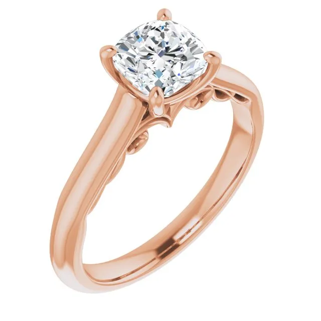 Cubic Zirconia Engagement Ring- The Adelaide (Customizable Cushion Cut Cathedral Solitaire with Two-Tone Option Decorative Trellis 'Down Under')