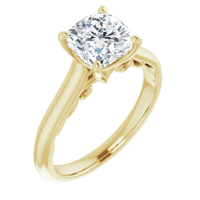 Cubic Zirconia Engagement Ring- The Adelaide (Customizable Cushion Cut Cathedral Solitaire with Two-Tone Option Decorative Trellis 'Down Under')