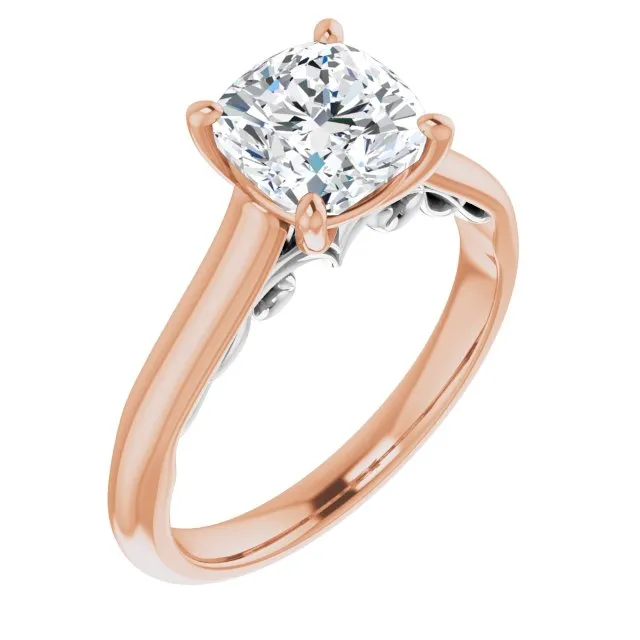 Cubic Zirconia Engagement Ring- The Adelaide (Customizable Cushion Cut Cathedral Solitaire with Two-Tone Option Decorative Trellis 'Down Under')