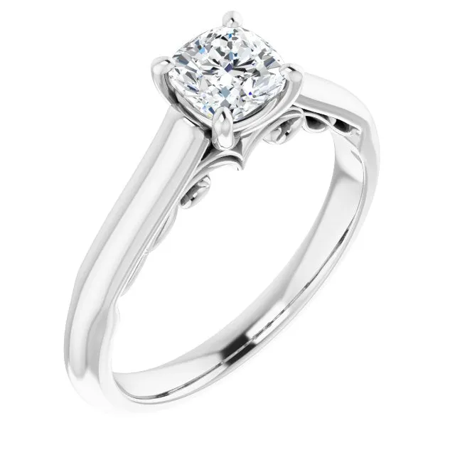 Cubic Zirconia Engagement Ring- The Adelaide (Customizable Cushion Cut Cathedral Solitaire with Two-Tone Option Decorative Trellis 'Down Under')