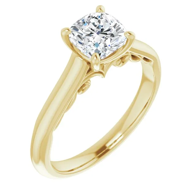 Cubic Zirconia Engagement Ring- The Adelaide (Customizable Cushion Cut Cathedral Solitaire with Two-Tone Option Decorative Trellis 'Down Under')