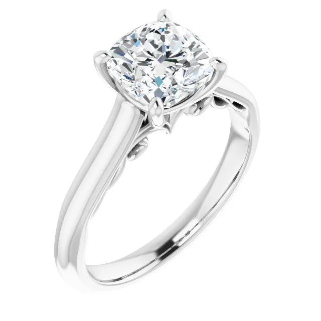 Cubic Zirconia Engagement Ring- The Adelaide (Customizable Cushion Cut Cathedral Solitaire with Two-Tone Option Decorative Trellis 'Down Under')