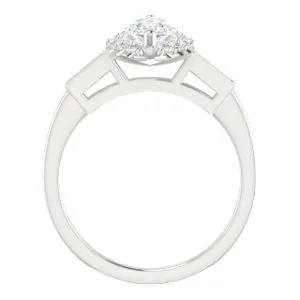 Cubic Zirconia Engagement Ring- The Azariah (Customizable Cathedral Marquise Cut Design with Halo and Straight Baguettes)