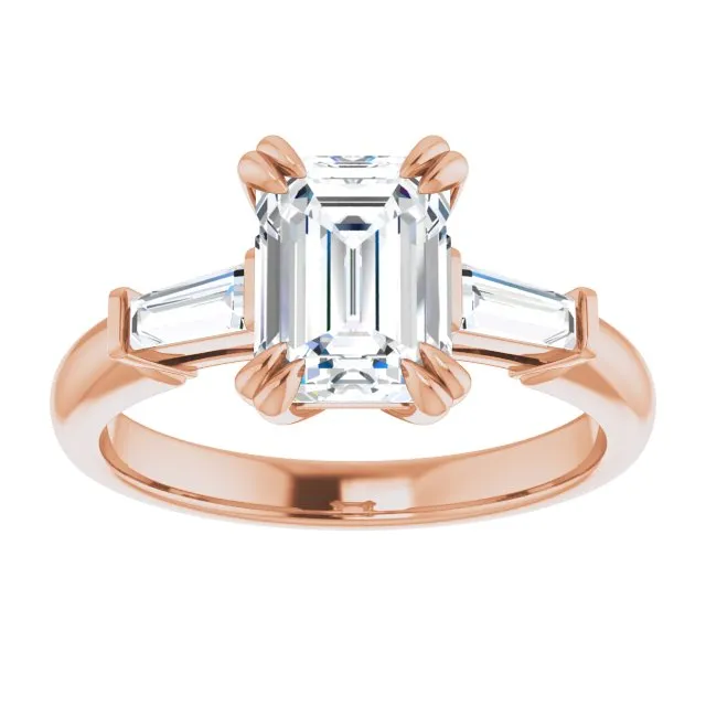 Cubic Zirconia Engagement Ring- The Betyhelena (Customizable 3-stone Emerald Cut Design with Tapered Baguettes)