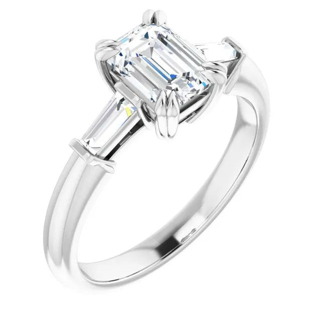 Cubic Zirconia Engagement Ring- The Betyhelena (Customizable 3-stone Emerald Cut Design with Tapered Baguettes)