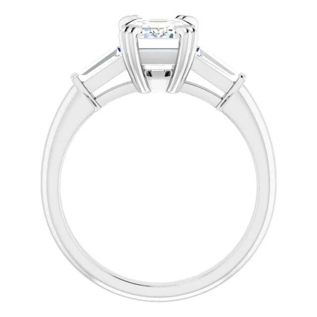 Cubic Zirconia Engagement Ring- The Betyhelena (Customizable 3-stone Emerald Cut Design with Tapered Baguettes)