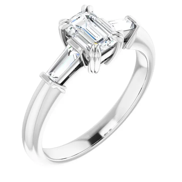 Cubic Zirconia Engagement Ring- The Betyhelena (Customizable 3-stone Emerald Cut Design with Tapered Baguettes)