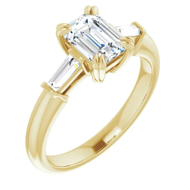 Cubic Zirconia Engagement Ring- The Betyhelena (Customizable 3-stone Emerald Cut Design with Tapered Baguettes)