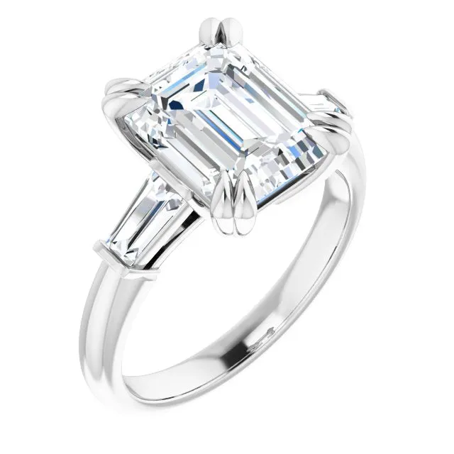 Cubic Zirconia Engagement Ring- The Betyhelena (Customizable 3-stone Emerald Cut Design with Tapered Baguettes)