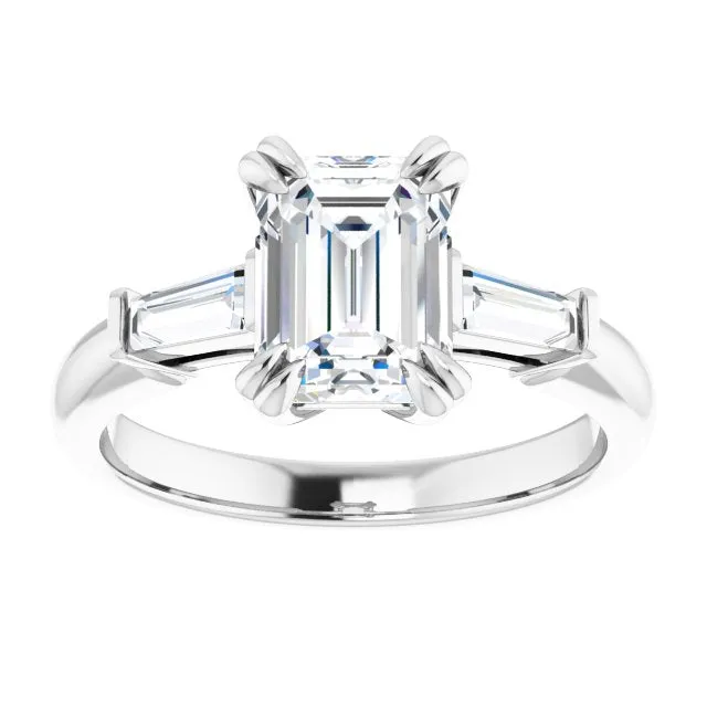 Cubic Zirconia Engagement Ring- The Betyhelena (Customizable 3-stone Emerald Cut Design with Tapered Baguettes)