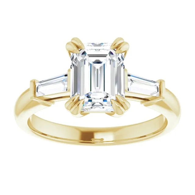 Cubic Zirconia Engagement Ring- The Betyhelena (Customizable 3-stone Emerald Cut Design with Tapered Baguettes)