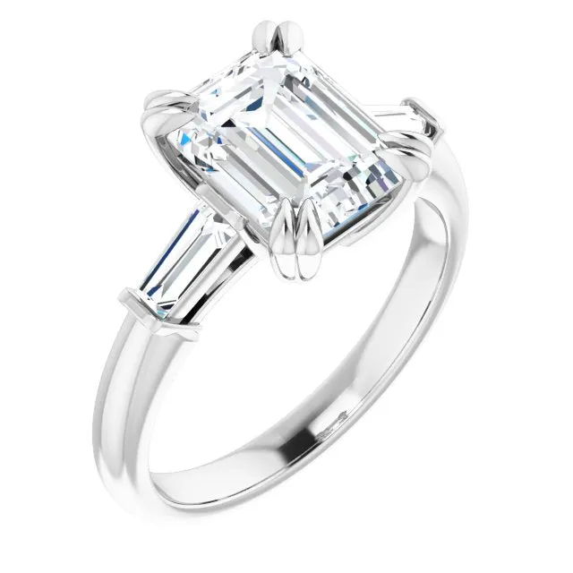 Cubic Zirconia Engagement Ring- The Betyhelena (Customizable 3-stone Emerald Cut Design with Tapered Baguettes)