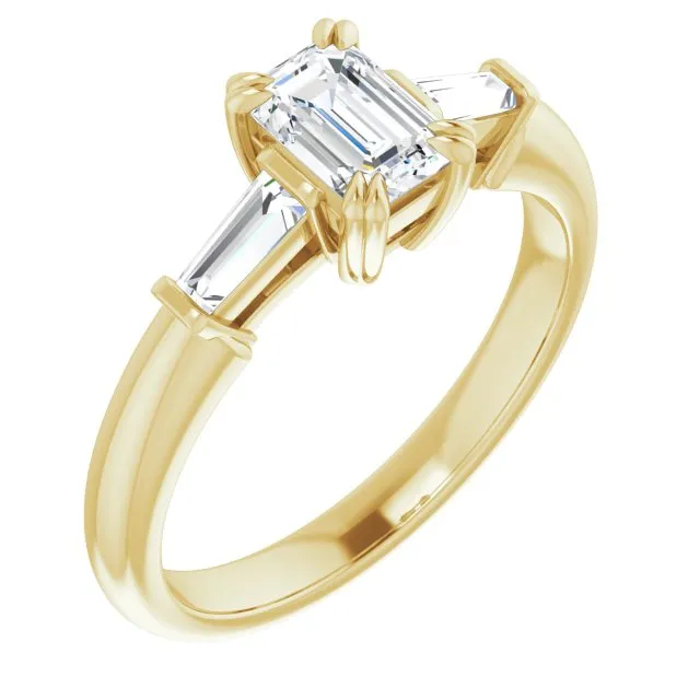 Cubic Zirconia Engagement Ring- The Betyhelena (Customizable 3-stone Emerald Cut Design with Tapered Baguettes)