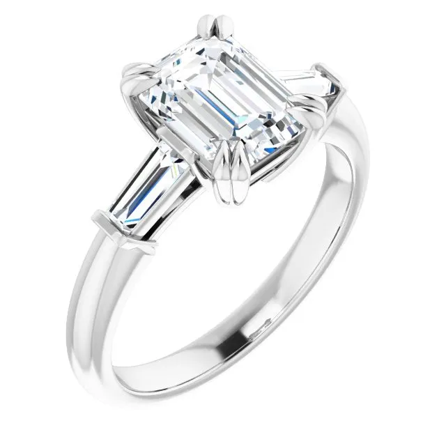 Cubic Zirconia Engagement Ring- The Betyhelena (Customizable 3-stone Emerald Cut Design with Tapered Baguettes)