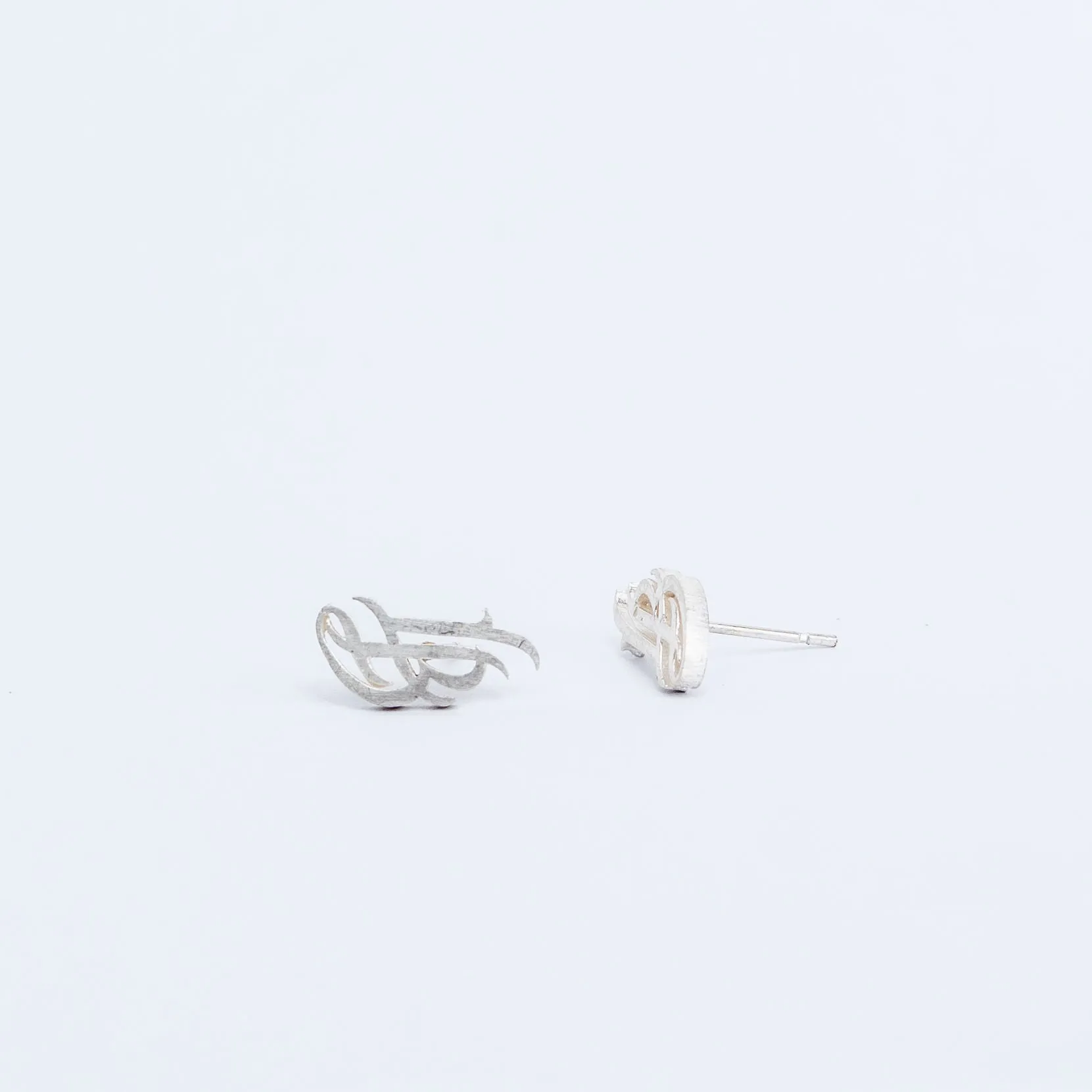 Cursive LB White Gold Plated Stud Earrings