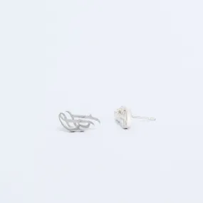 Cursive LB White Gold Plated Stud Earrings