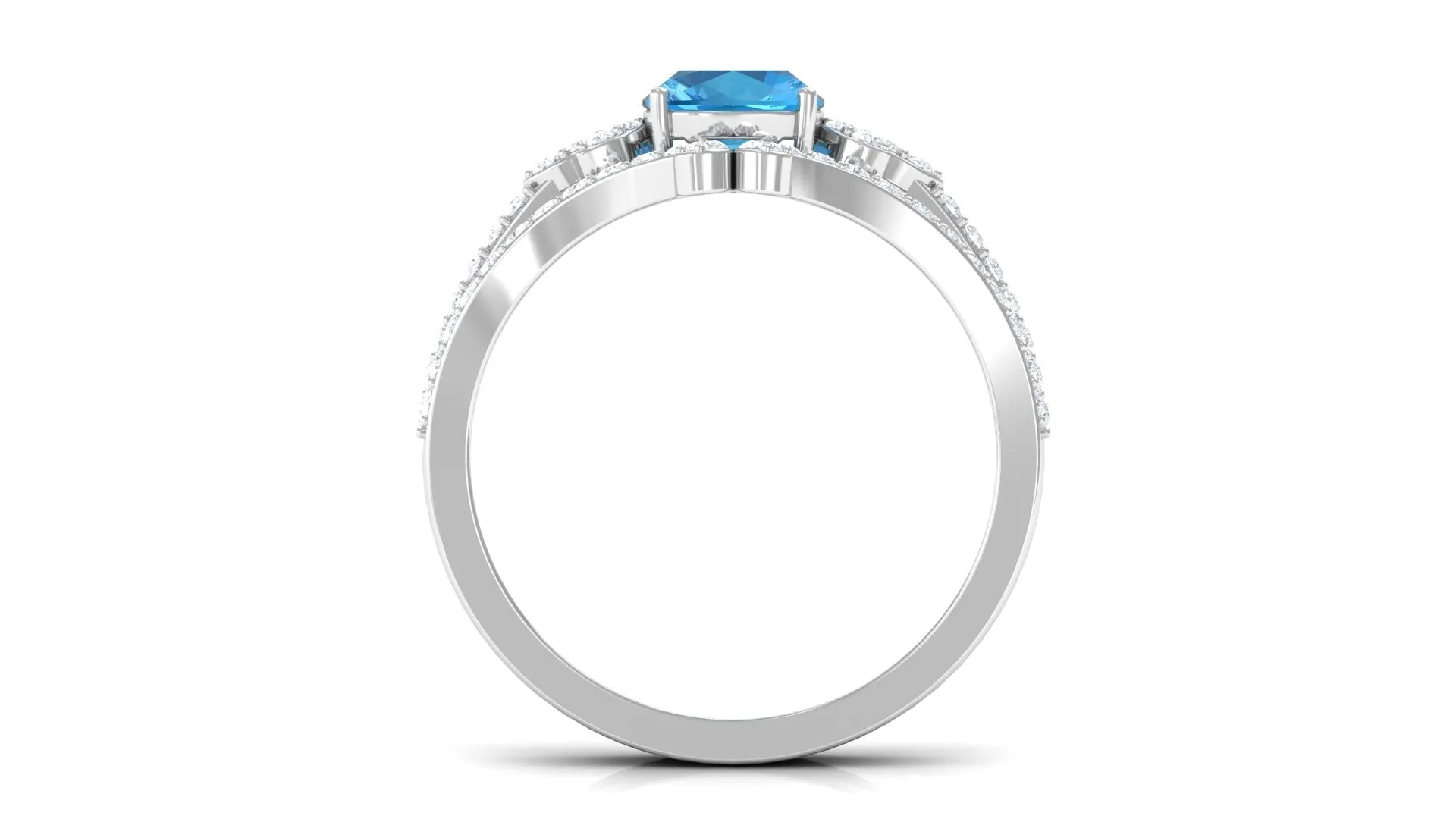 Cushion Cut Swiss Blue Topaz Ring Set with Diamond