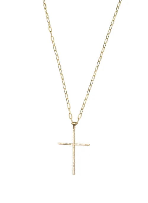 CZ Pave Cross Necklace Gold