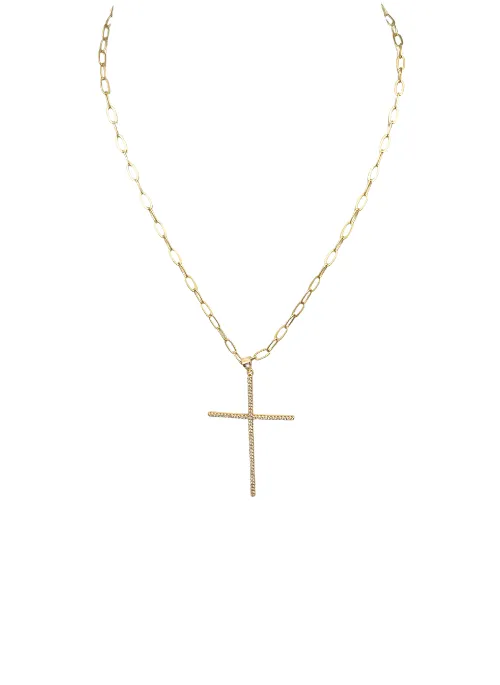 CZ Pave Cross Necklace Gold