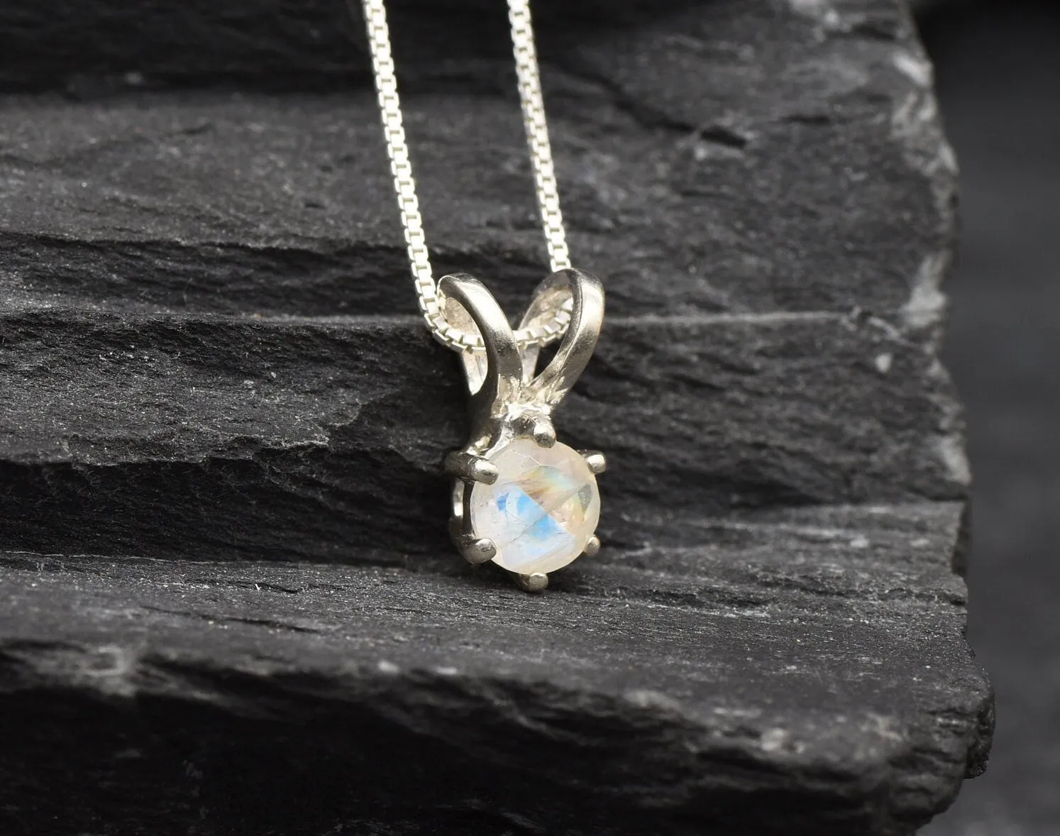 Dainty Moonstone Pendant - Natural Rainbow Moonstone - June Birthstone Necklace