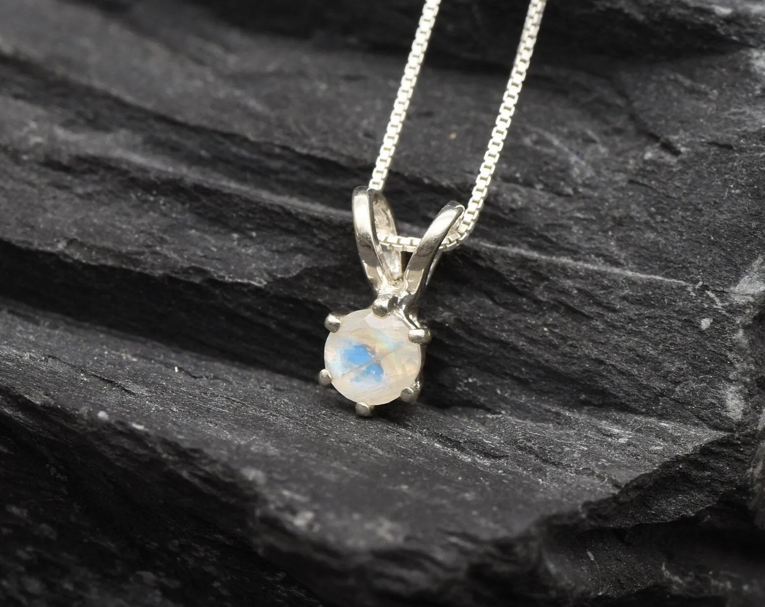 Dainty Moonstone Pendant - Natural Rainbow Moonstone - June Birthstone Necklace