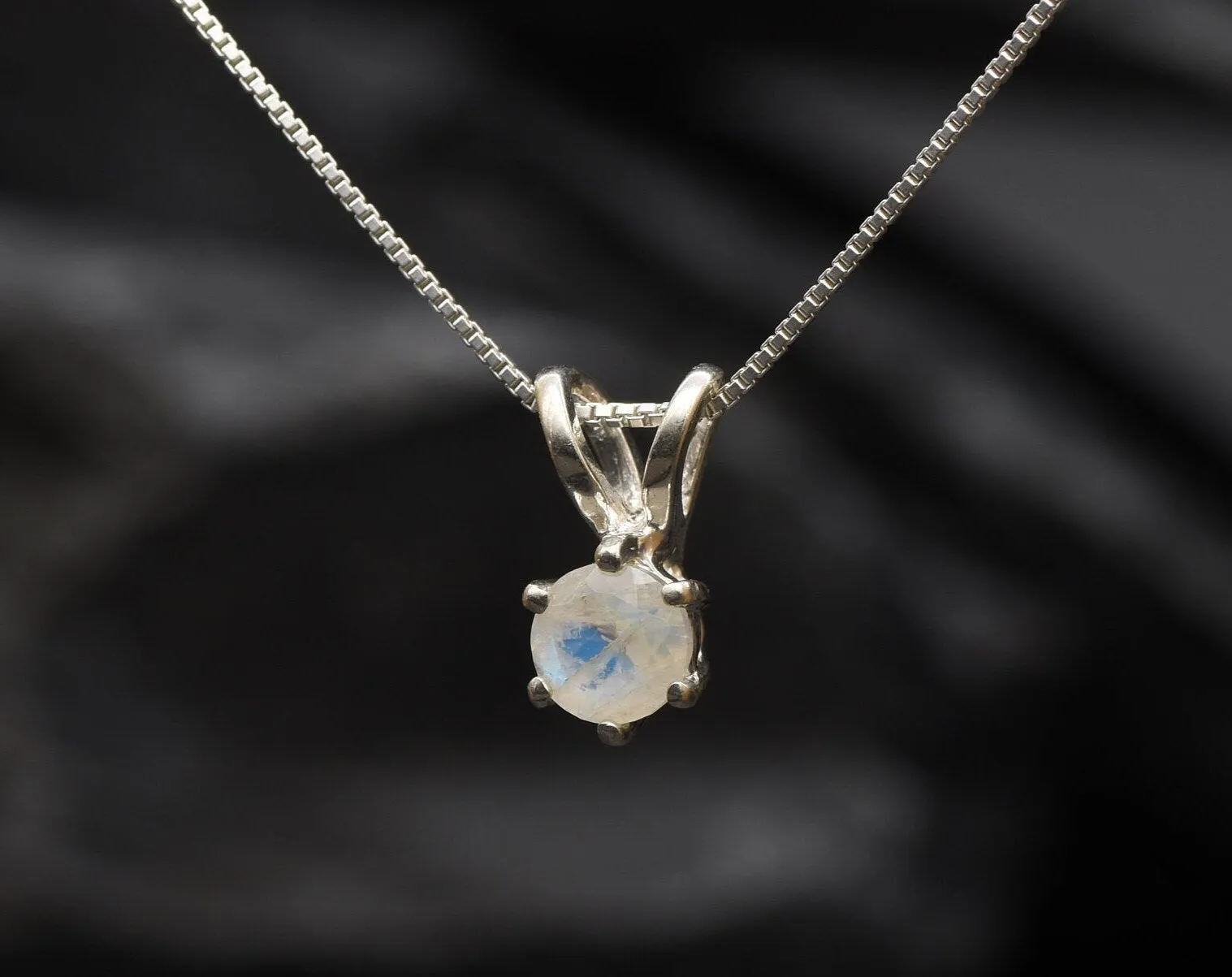 Dainty Moonstone Pendant - Natural Rainbow Moonstone - June Birthstone Necklace