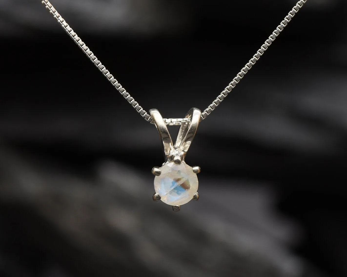 Dainty Moonstone Pendant - Natural Rainbow Moonstone - June Birthstone Necklace