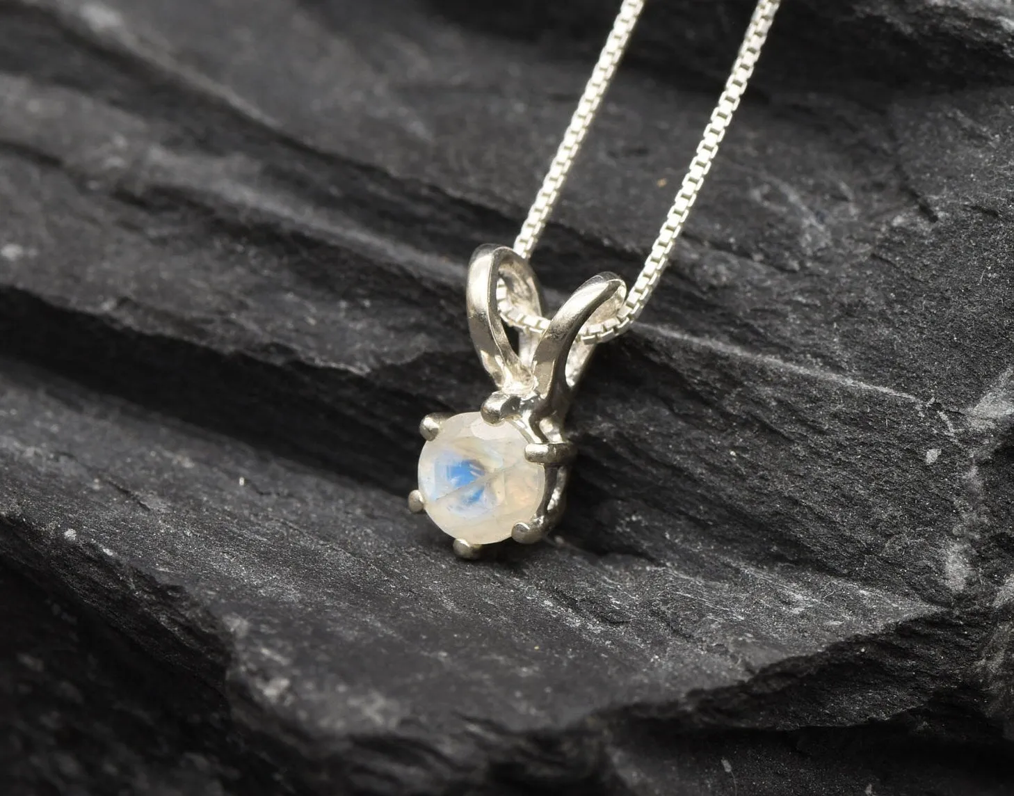 Dainty Moonstone Pendant - Natural Rainbow Moonstone - June Birthstone Necklace