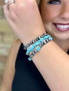 Dallas Faux Navajo Pearl & Turquoise Chip Bracelet Set