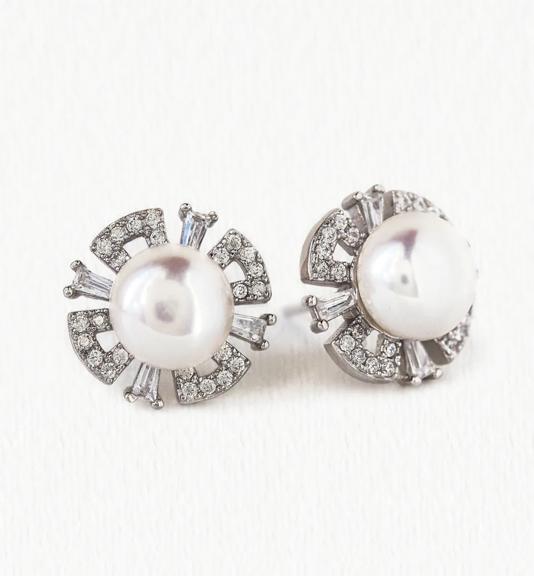 Deco Pearl Stud Earrings