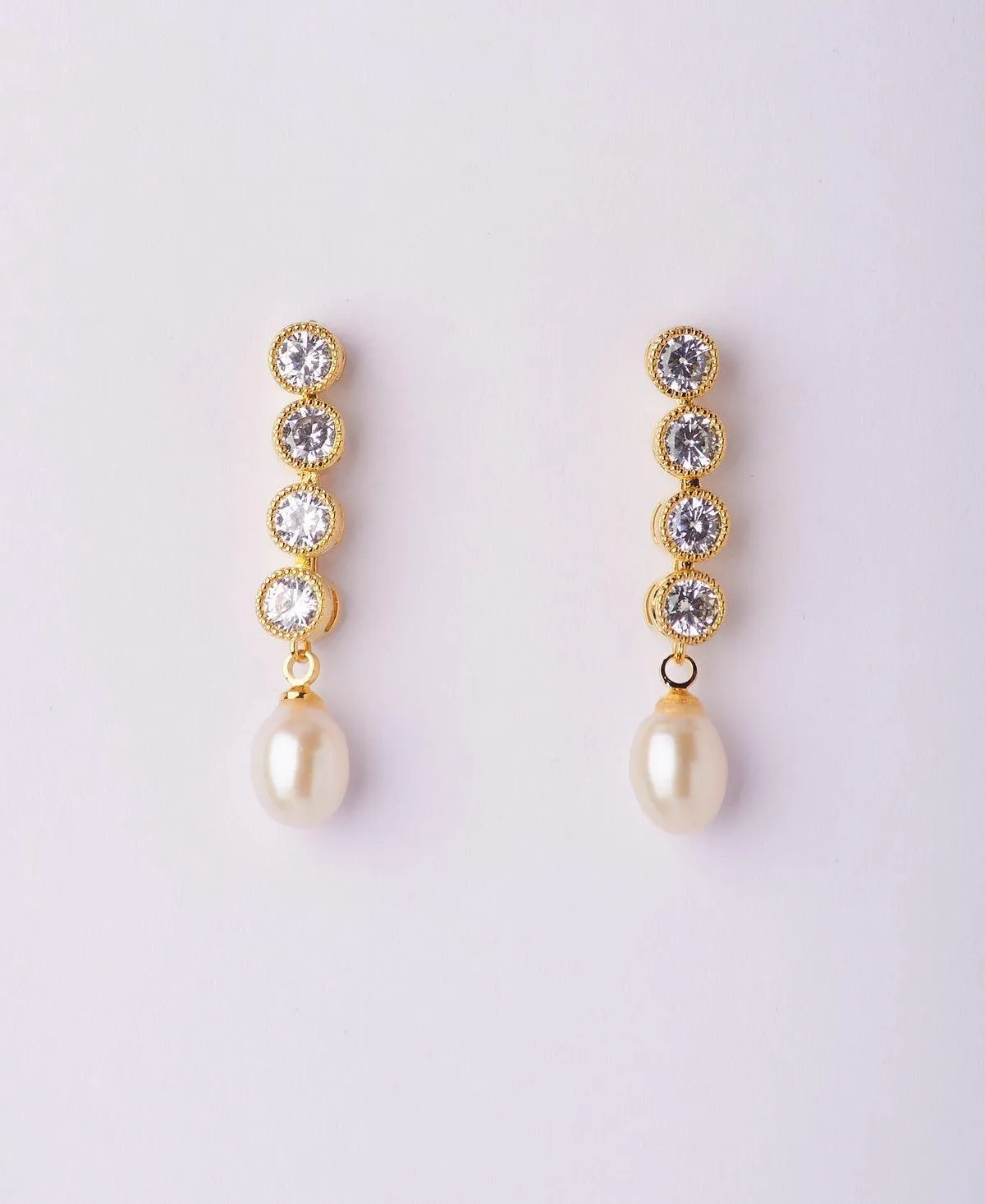 Delicate Stone Studded Pearl Earring