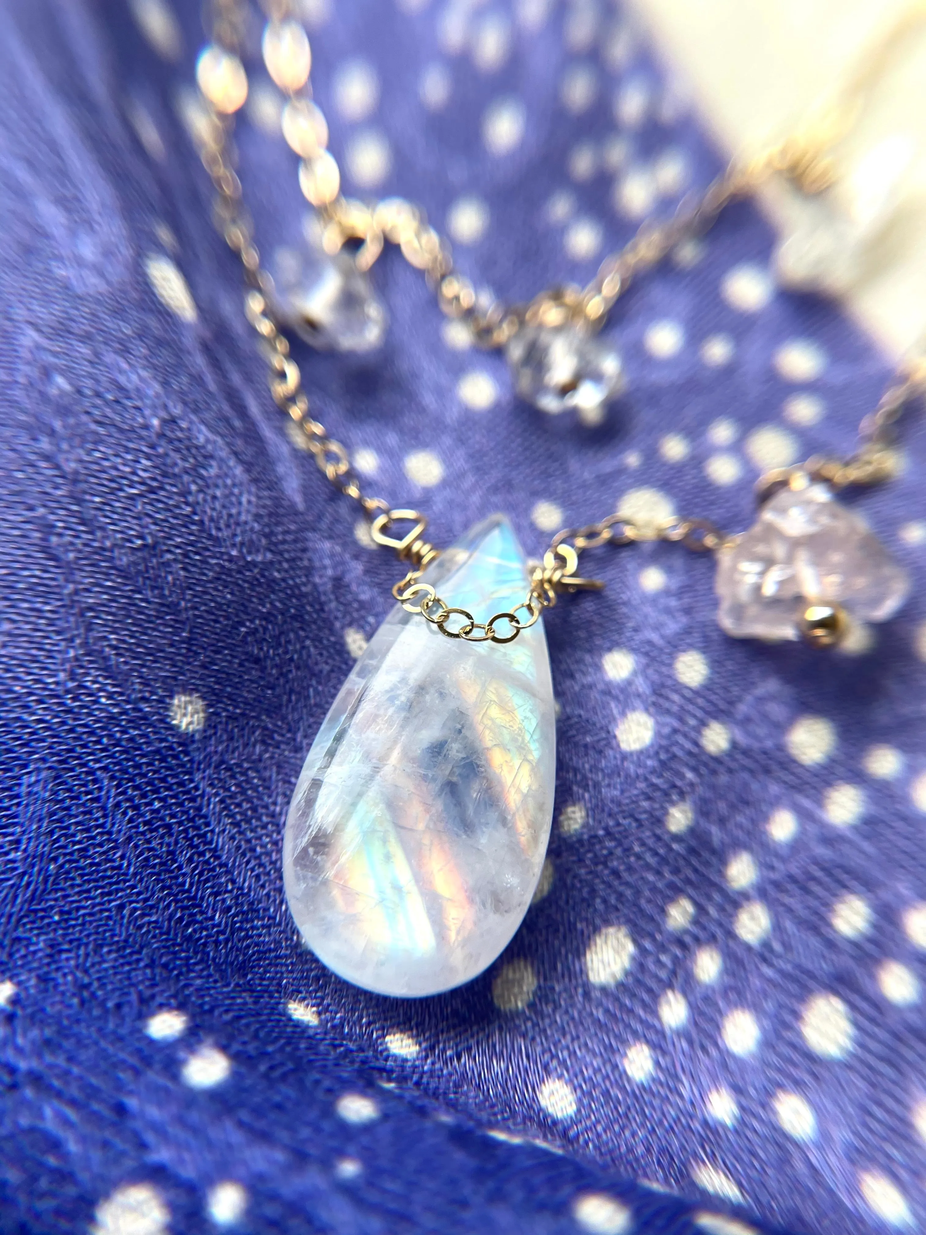 Devine Feminine  Rainbow Moonstone and Rose Quartz Necklace