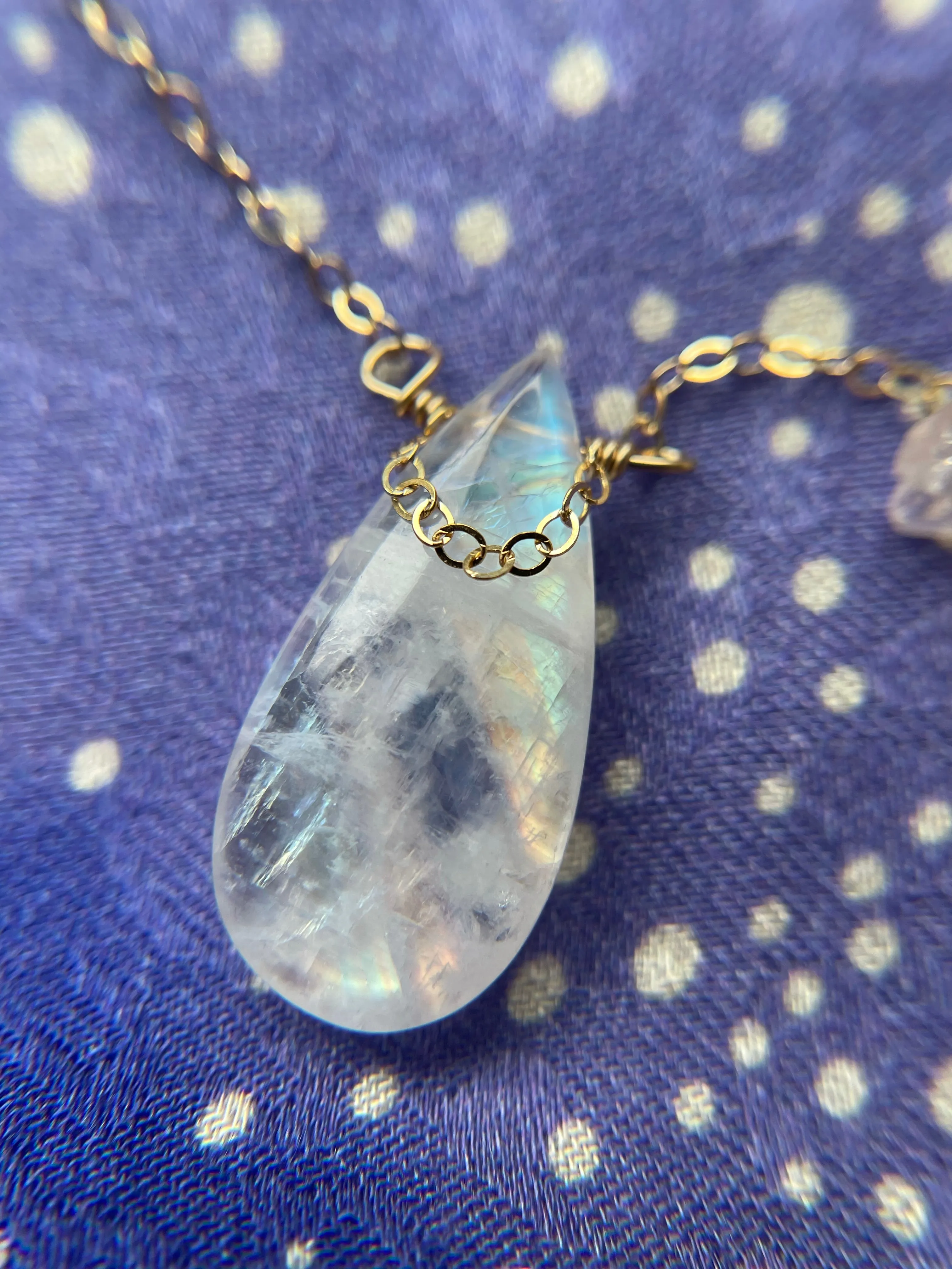 Devine Feminine  Rainbow Moonstone and Rose Quartz Necklace