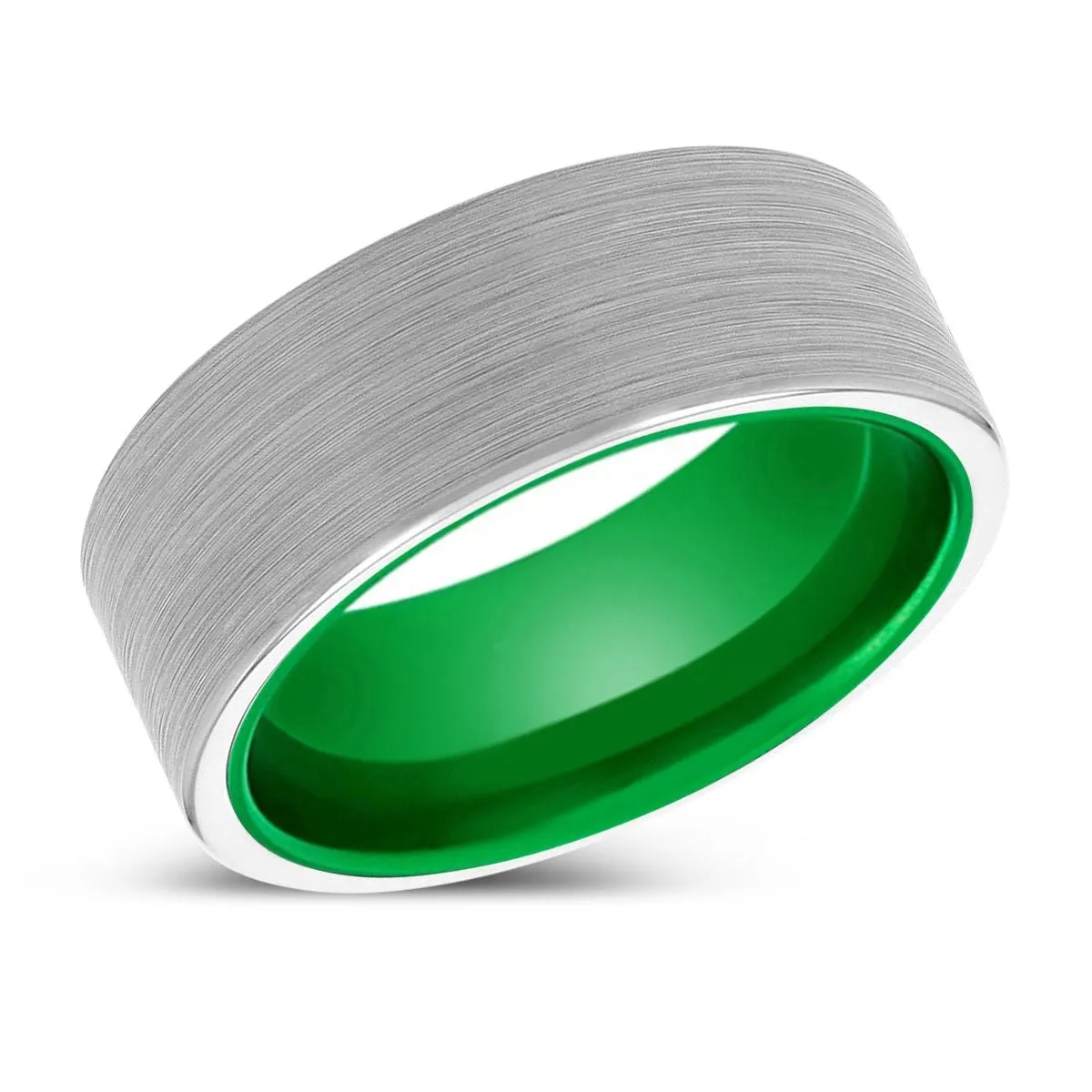 DEVITO | Green Ring, White Tungsten Ring, Brushed, Flat