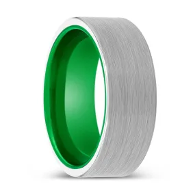 DEVITO | Green Ring, White Tungsten Ring, Brushed, Flat