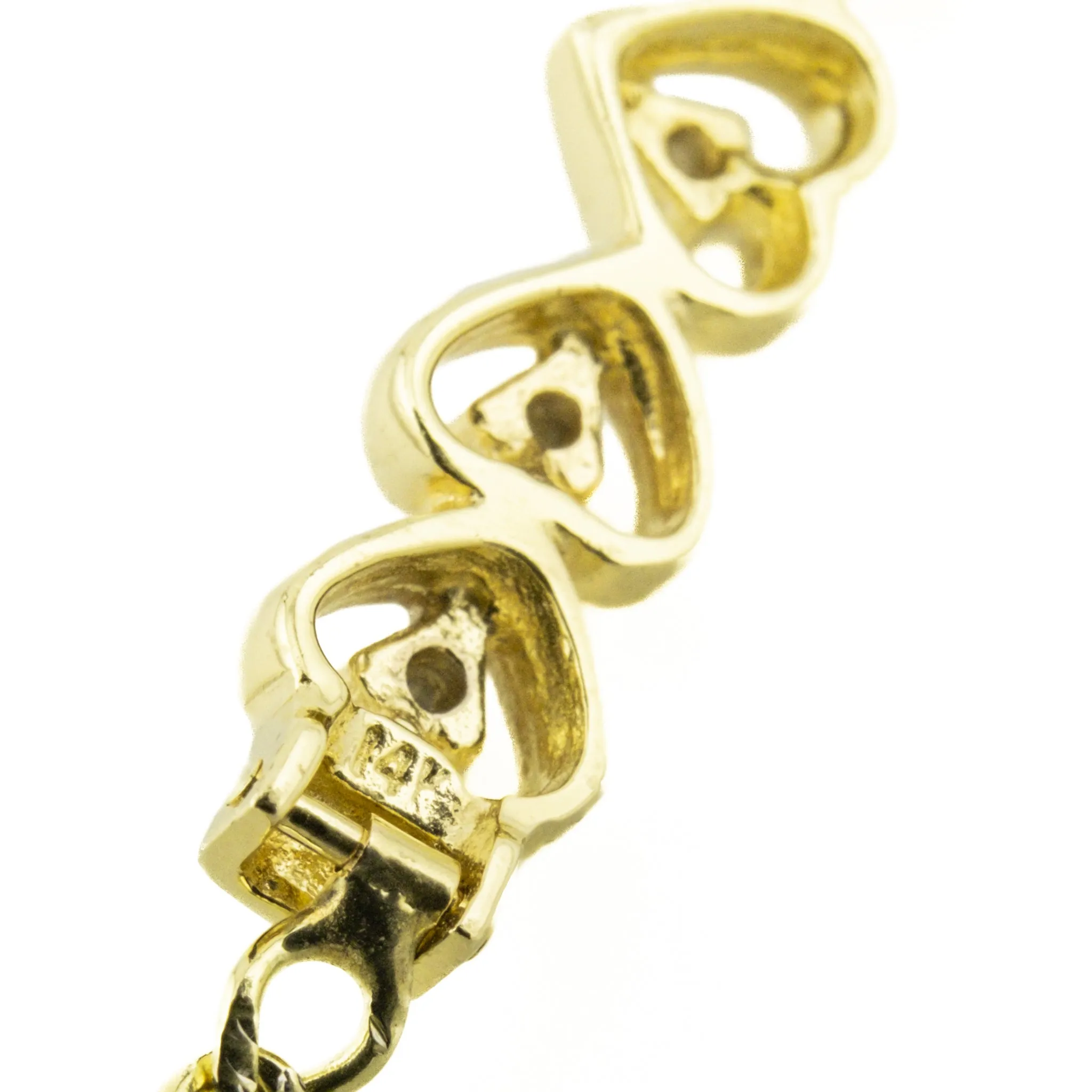 Diamond Accented Hearts 6.5" Bracelet in 14K Yellow Gold