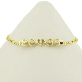 Diamond Accented Hearts 6.5" Bracelet in 14K Yellow Gold